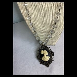 Vintage Cameo Pendant Necklace - Black and Clear